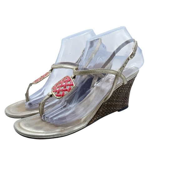 Lilly Pulitzer Gold Woven‎ Wedge Sandals Size 8 - Picture 3 of 8